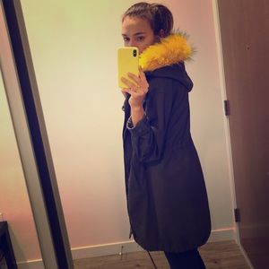 Zara Parka Olive Green Yellow Size S